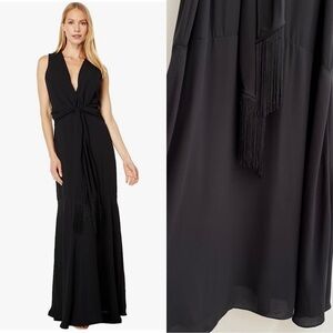 BCBGMAXAZRIA Women's Floor Length Fit and Flare Tie Fringe Belt Evening Medium